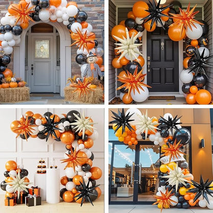 Black White Orange Star Balloons,9Pcs 22Inch Sand White Orange Explosion Spike Cone Helium Polyester Film Star Foil Balloons for Halloween Birthday Anniversary Baby Shower Party Decorations