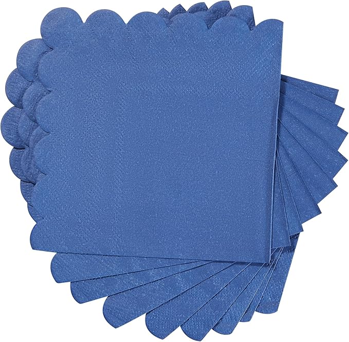 200 Pack Cocktail Napkin 2-Ply Scalloped Edged Dessert Napkins Folded 5 x 5 Inches Disposable Napkins for Dinner Wedding Birthday Party Bridal Anniversary Reception Event (Navy Blue)
