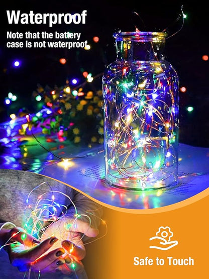 btfarm 4 Pack Fairy Lights Battery Operated with Timer, 16.4 FT 50 LED Silver Wire Twinkle String Lights 8 Modes Dimmable Waterproof for Indoor Christmas Bedroom Wedding Decorations, Multicolor