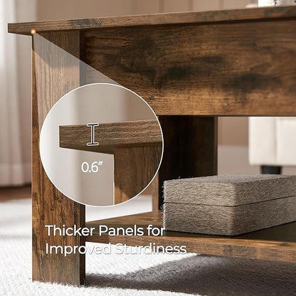 Yaheetech Coffee Table, Lift Top Coffee Table with Large Hidden Storage Shelf, Lift Tabletop Dining Table for Living Room, Home Small Space, 38.6in, Rustic Brown