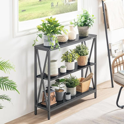Sofa Table, Industrial Console Table, 3-Tier Narrow Side Table with Open Shelves, Foyer Table for Entryway, Hallway, Kitchen, Living Room and Bedroom, Easy Assembly, Black CTHB8001