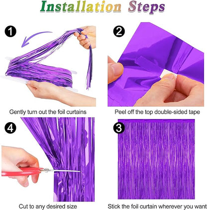 2 Pack Backdrop Curtains, 3.28 FT x 7.05 FT Purple Tinsel Backdrop, Metallic Purple Backdrop Fringe Curtains Foil Streamer, Party Supplies Photo Props for Anniversaires Wedding Party