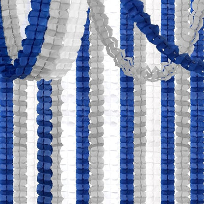 Navy-Blue White-Silver Party-Decorations Streamers Garland - 12pcs Royal Graduation 2025 4-Leaf Clover Paper Streamer Men Boy Birthday Wedding Bridal Shower Flower Banners Fathers Day Decor Ouruola