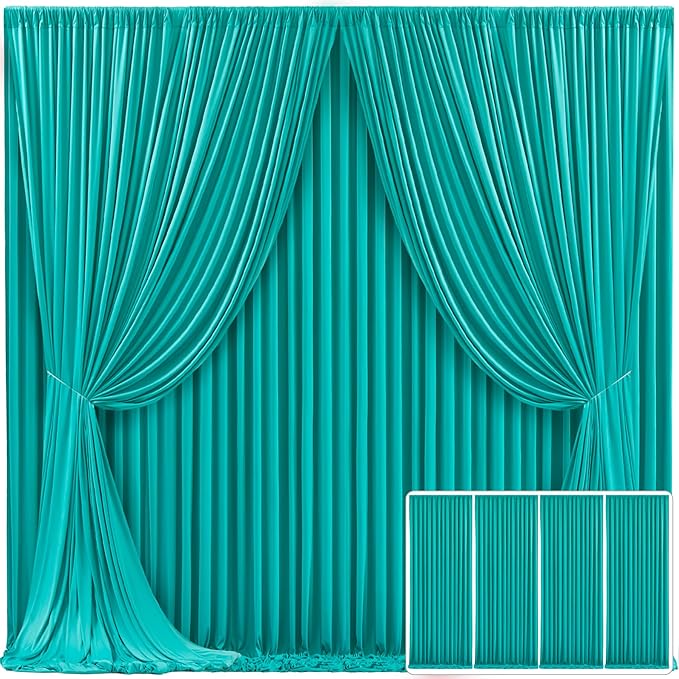 4 Panels Turquoise Backdrop Curtain for Parties Wrinkle Free Photo Backdrops Drapes Background Fabric Decoration for Baby Shower Wedding Birthday Party 20ft(W) x 10ft(H)