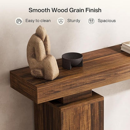 Tribesigns 63-Inch Long Console Table, Farmhouse Entryway Table Behind Couch, Wooden Foyer Stand Entry Station, Modern Hallway Accent Furniture for Living Room Decor, Entrance, Brown