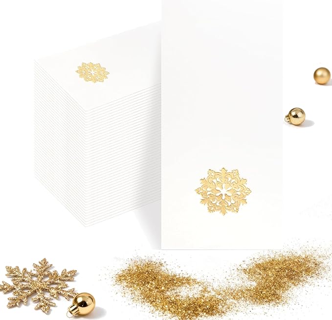 50 Pack Christmas Snowflake Paper Napkins - Cloth-like Christmas Disposable Hand Towels, Gold Premium Quality Xmas Dinner Napkin for Home Kitchen Table Bathroom Holiday Decor