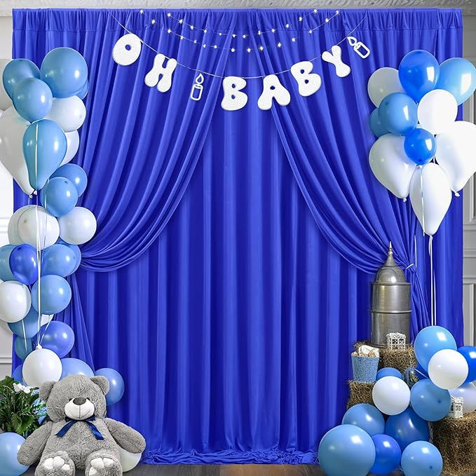 10 x 10ft Royal Blue Backdrop Curtains No-Wrinkle Party Curtains for Photo Backdrop Polyester Curtain Backdrop Soft Fabric for Retirement Birthday Wedding Baby Shower Events, 2 Panels 5 x 10ft