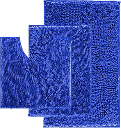 Blue Bath Mat - Super Soft Non-Slip, Machine Washable, Dries Quickly - Ultra Soft 3 Piece Bathroom Set