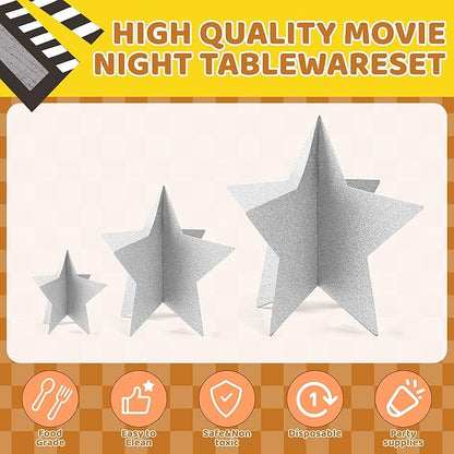 70 Pcs Silver Star Centerpieces for Tables Silver Party Birthday Decorations Sparkle 3D 2025 Graduation Star Table Decor 3 Sizes 8" 5" 3" Christmas Bridal Shower Red Carpet Film Show Theme Party