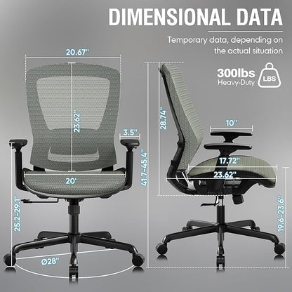 ELABEST Mesh Office Chair,Ergonomic Computer Desk Chair,Sturdy Task Chair- Adjustable Lumbar Support & Armrests,Tilt Function,Comfort Wide Seat,Swivel Home Office Chair