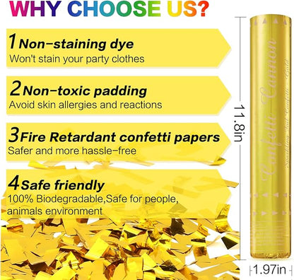Gold Confetti Poppers - 12 Pack Golden Confetti Cannon for Wedding, Birthday, Graduation, Baby Shower, Anniversary, Christmas, New Year's