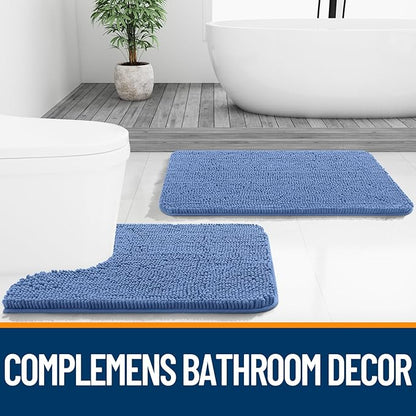 OLANLY Bathroom Rugs 24x16, Extra Soft Absorbent Chenille Bath Rugs, Rubber Backing Quick Dry, Machine Washable Bath Mats for Bathroom Floor, Tub and Shower, Home Decor Accessories, Cornflower Blue