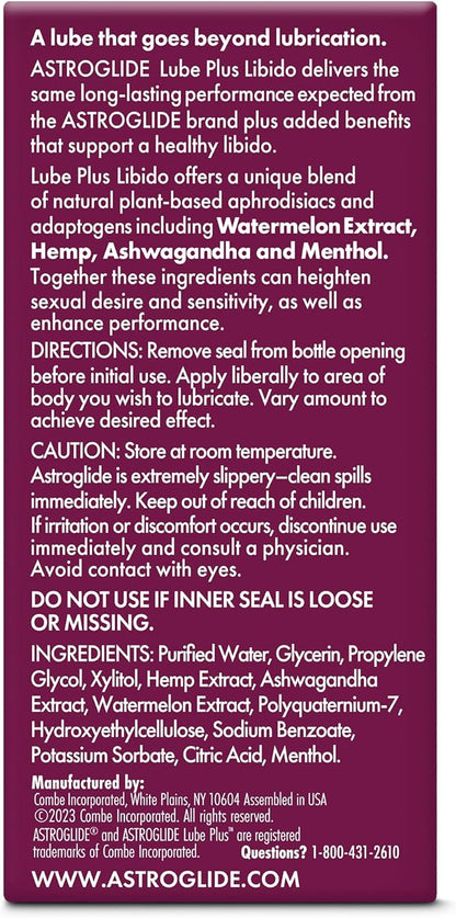 Astroglide Lube Plus Libido (2.5oz), Intimate Arousal Lube Heightens Desire and Sensitivity, Water Based Personal Lubricant, Enhances Pleasure for Women, Men, Couples, Travel Size (Packaging May Vary)