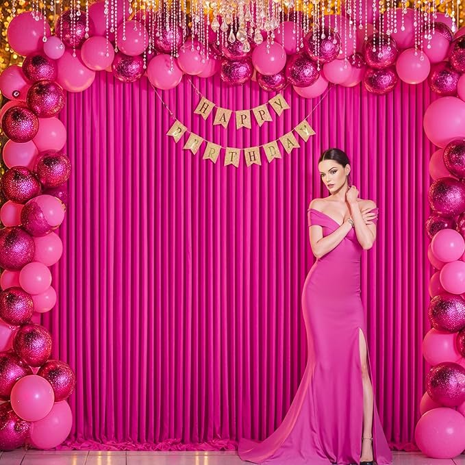10x10 Fuchsia Backdrop Curtain for Parties Birthday Party Wrinkle Free Hot Pink Photo Curtains Backdrop Drapes Fabric Decoration for Wedding 5ft x 10ft,2 Panels