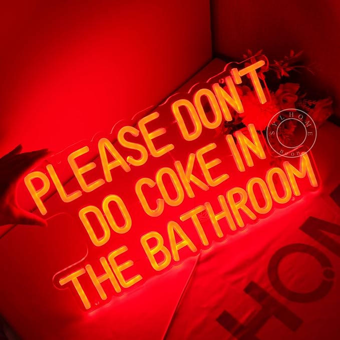 SYLHOME Red Please Don't Do Coke In The Bathroom Led Neon Light Sign Game Room Bedroom Bar Store Wall Decor Sign Birthday Christmas Party Backdrop USB 16.9"X9.2" 5V