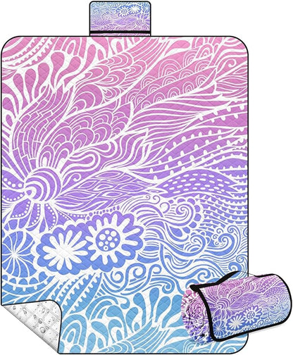 Waterproof Picnic Outdoor Blanket, 79" x 59" Sandproof Foldable Large Picnic Blanket for Beach, Camping, Park, Travel, Concert, Great Gift for Families and Couples (Hand Drawing)