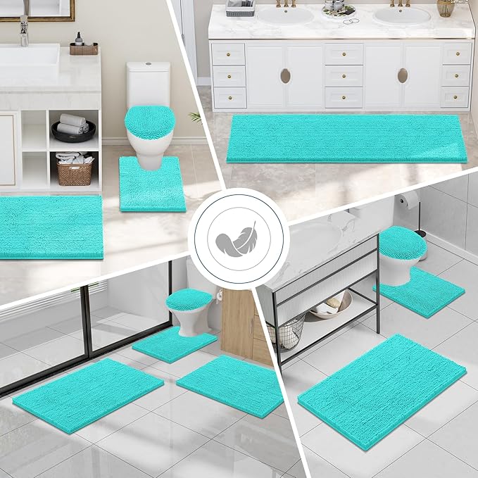 Smiry Luxury Chenille Bathroom Rugs 70x24, Extra Soft and Absorbent Shaggy Bath Mat, Machine Washable, Non-Slip Plush Carpet Runner for Tub, Shower, and Floor, Home Decor Accessories, Turquoise