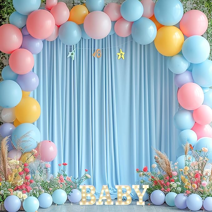 24 x 10ft Baby Blue Backdrop Curtains for Baby Shower, Photo Backdrop, Wrinkle Free, Soft, Long, 6 Panels
