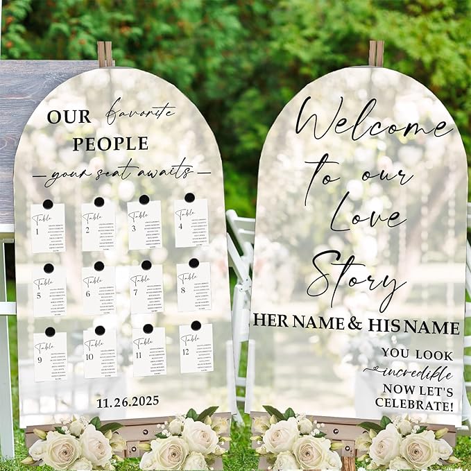 Custom Wedding Mirror Vinyl Decals Personalized Wedding Welcome Signs DIY Bride and Groom Names Stickers Welcome to Our Love Story Sign for Reception Display Party Entry Weddings Letters Decoration