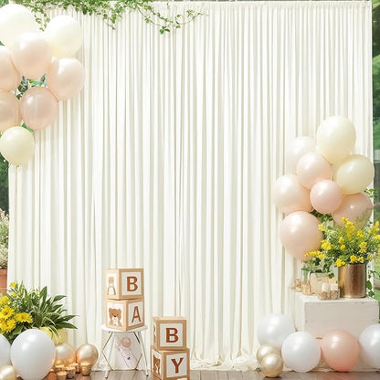 10 Panels Ivory Backdrop Curtain for Wedding Parties Wrinkle Free Ivory Photo Curtains Backdrop Drapes Fabric Decoration for Baby Shower Photography 5ft(W) x 10ft(H)"