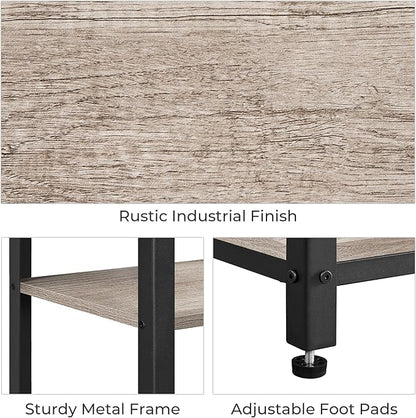 Yaheetech Tall End Table Set of 2, 18x14x29.5 inch Industrial Side Table with Strong Wooden Shelves, 2PCS Slim 3-Tier Telephone Table with Metal Frame for Living Room, Small Places - Gray