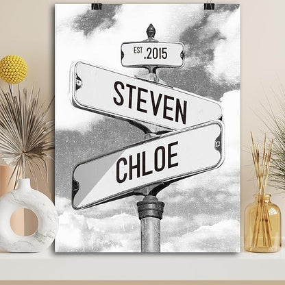 DESTWA Personalized Vintage Street Sign For Couples, Custom Street Sign Canvas Poster Wall Art With Names, Gift For Valentine