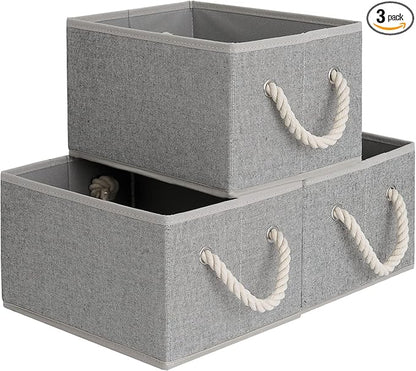 StorageWorks Foldable Storage Bins, Closet Organizer Bins, Shelf Baskets for Organization, Clothes Storage Bins, Toy Organizers and Storage Basket, Gray, 3-Pack, Small