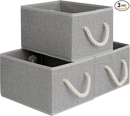StorageWorks Foldable Storage Bins, Closet Organizer Bins, Shelf Baskets for Organization, Clothes Storage Bins, Toy Organizers and Storage Basket, Gray, 3-Pack, Small