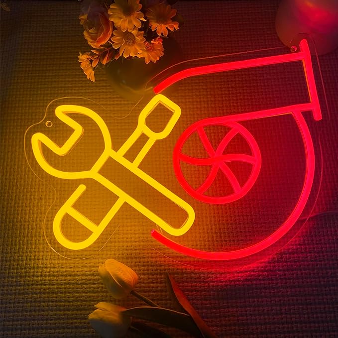 Garage Turbo Neon Light, Wrench Turbo Neon Signs for Wall Decor, LED Turbo Lamp Wall Art Car Garage Decor, Man Cave Auto Room Garage Repair Shop Party Birthday Christmas Gift(14.5 * 10.6in)