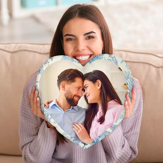 Be Burgundy Custom Heart Shaped Photo Pillow Cover 16x16 Inch – Personalized Couple Pillow with Names, Romantic Photo Cushion for Lovers, Engagement, Anniversary, or Wedding Gift for Him or Her