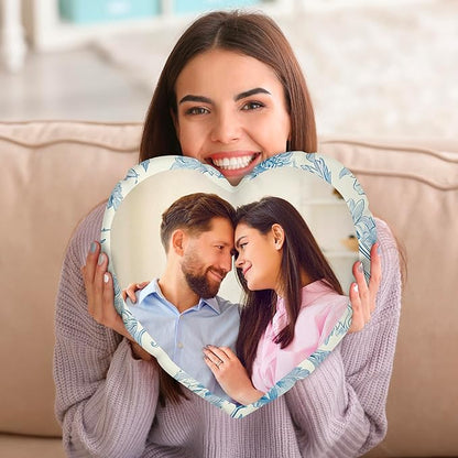 Be Burgundy Custom Heart Shaped Photo Pillow Cover 16x16 Inch – Personalized Couple Pillow with Names, Romantic Photo Cushion for Lovers, Engagement, Anniversary, or Wedding Gift for Him or Her