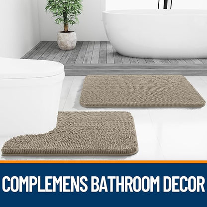 OLANLY Bathroom Rugs 44x24, Extra Soft Absorbent Chenille Bath Rugs, Rubber Backing Quick Dry, Machine Washable Bath Mats for Bathroom Floor, Tub and Shower, Home Decor Accessories, Warm Taupe