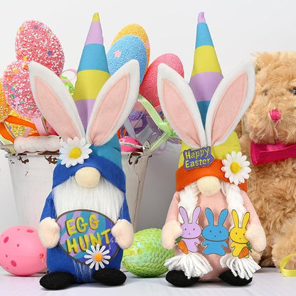 Lovinland Easter Decorations - Bunny Gnomes Decor for Home, Indoor, Tiered Tray, Office, Desk - Spring Rabbit Stuffed Centerpiece Table