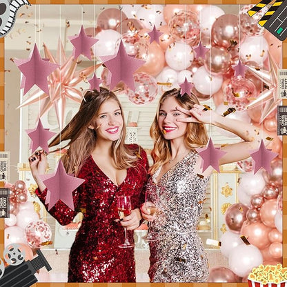 70 Pcs Star Centerpieces Rose Gold Birthday Party Decorations for Women Girls 3D Pink Party Princess Decoration Para Cumpleaños De Mujer Rose Gold Stars Table Decor for Wedding Bridal Shower