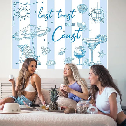 Last Toast on The Coast Backdrop 7 x 5 Ft Summer Beach Photography Background Banner Blue Champagne Bachelorette Party Photo Prop for Bachelorette Bridal Shower Engagement Party Decor