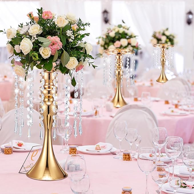 Unittype 8 Pcs Wedding Centerpieces for Tables 13 Inch Tall, Crystal Flower Stand Floral Vases for Tabletop Flower Arrangement Stand Valentines Gift Baptism Christmas Party Decor (Gold)