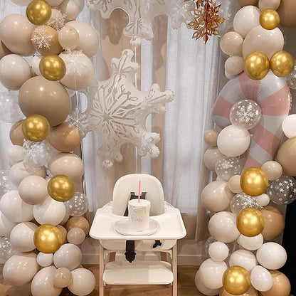 Beige Gold Snowflake Balloons Cream White Sand Gold Metallic Balloons Neutral Boho Ivory Nude Winter Balloon Set for Christmas Ice Wonderland Snow Wedding Baby Bridal Shower Birthday Party Decorations