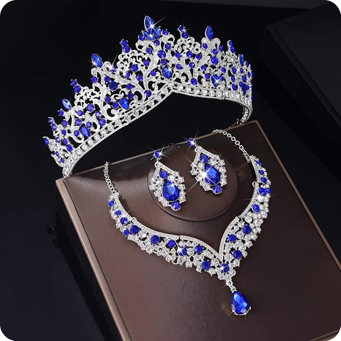 Kamirola Tiaras and Crowns for Women,Tiaras Earrings Necklace, Crystal Bridal Jewelry Set, Costume Party Halloween Prom Pageant Jewelry for Women TR80