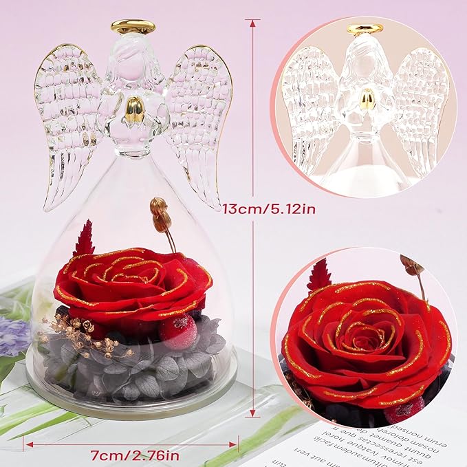 Miofula Preserved Flower Rose Birthday Gifts for Mom, Angel Figurines with Forever Real Rose Gifts for Her Mom Grandma, Angels Gifts for Mothers Day Christmas Anniversary Thanksgiving Birthday Gifts