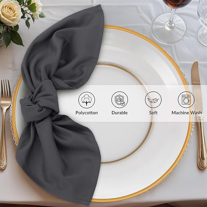 Zoyer Cloth Napkins Set of 12, 18x18 Inches Cotton Enrich Napkins Cloth ‎Washable, Soft & Durable Dinner Napkins for Parties, Wedding, Christmas, ‎Thanksgiving & Everyday Use - Dark Grey