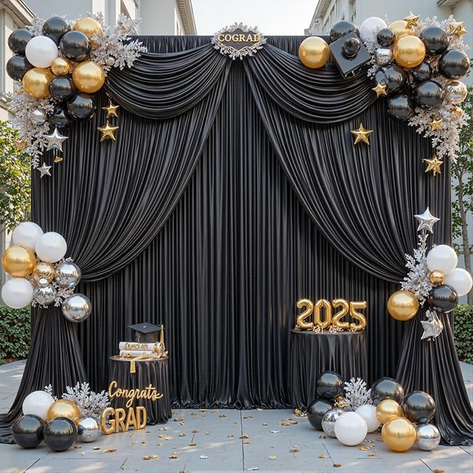 10 Panels Black Backdrop Curtain for Parties Wrinkle Free Black Photo Curtains Backdrop Drapes Fabric Decoration for Birthday Party Wedding 50ft(W) x 10ft(H)
