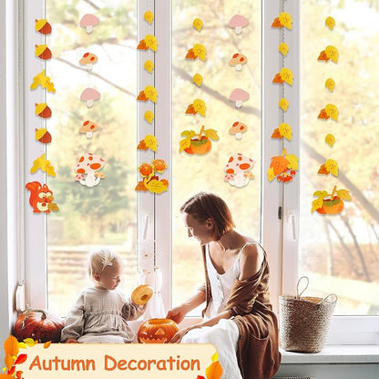 Dayker Autumn Party Decoration, Reusable Mushroom Maple Leaf Hanging Garland, 22.64ft Fall Squirrel Banner for Thanksgiving Harvest Festival Christmas Birthday and Wedding Backdrop