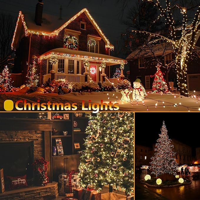 OZS 6 Pack 480LED Solar Christmas String Lights Outdoor, Waterproof 8 Modes Solar Tree Light, Green Wire Christmas Lights Outdoor for Garden, Party, Wedding, Christmas Decorations (Warm White)