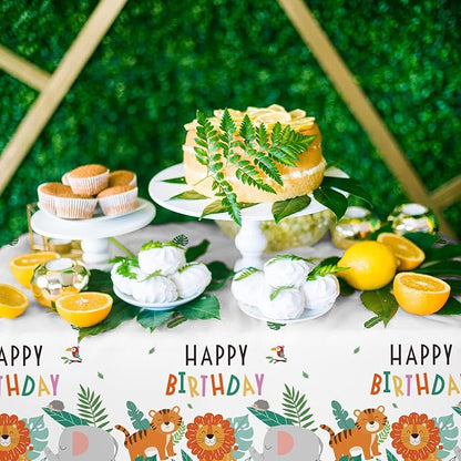 Gatherfun Safari Theme Party Supplies Disposable Tablecloth Plastic Waterproof Table Cover for Jungle Safari Birthday Party Decorations, 3 Pack 54X108inch
