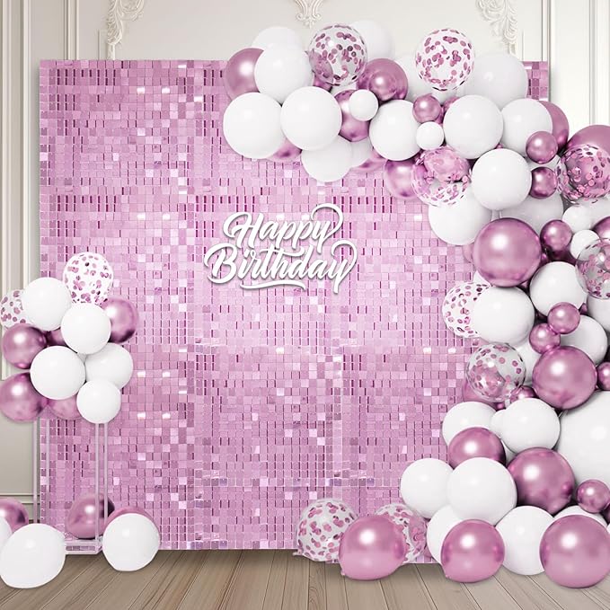 48 PCS Light Pink Shimmer Wall Backdrop, Square Sequin Photo Backdrops Panel, Glitter Wall Background for Birthdays, Weddings, Halloween, Engagements, Disco Bachelorette Party Decoration (6FTx8FT)