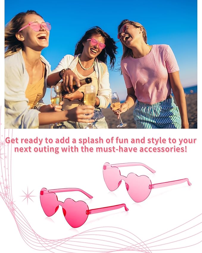 20 Pairs Heart Sunglasses for Women Bulk Transparent Pink Heart Shaped Sunglasses Bachelorette Party Glasses Fun Glasses for Party Favor to Add A Splash of Fun(20Pcs Pink+Rose Red)