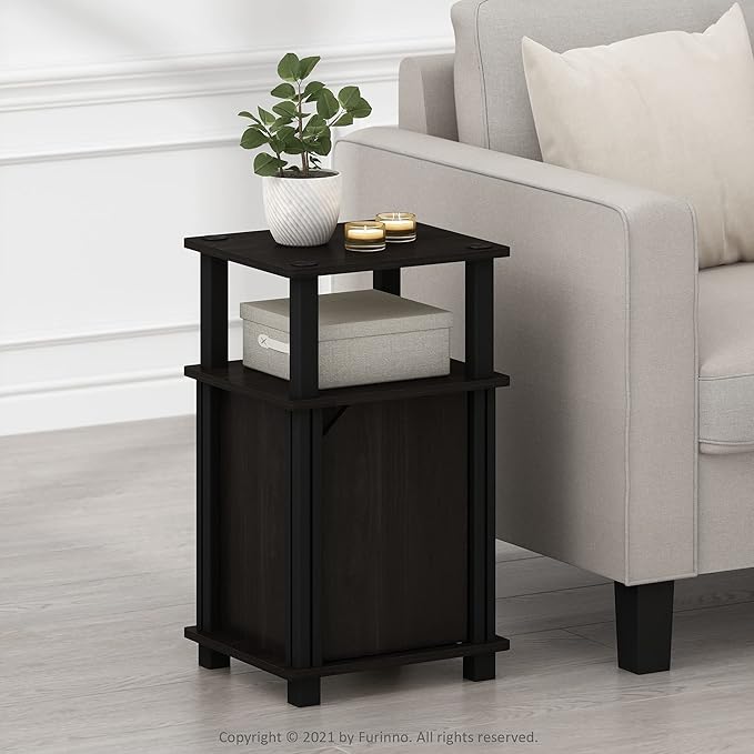 Furinno Brahms 3-Tier End Side Sofa Table/Nighstand with Door, 2-Pack, Espresso/Black
