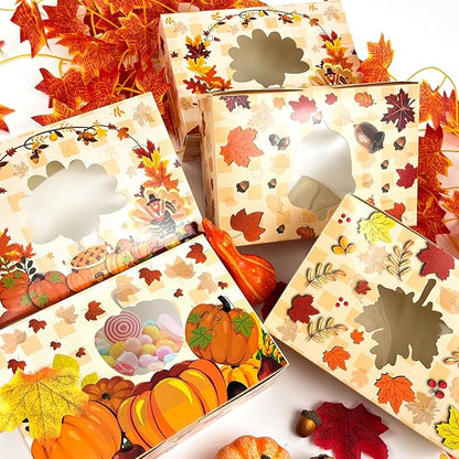 24pc Fall Cookie Boxes with Window, Autumn Maple Leaf Cookie Gift Cardboard Paper Treat Boxes for Fall Harvest, Wedding, Thanksgiving Party Supplies