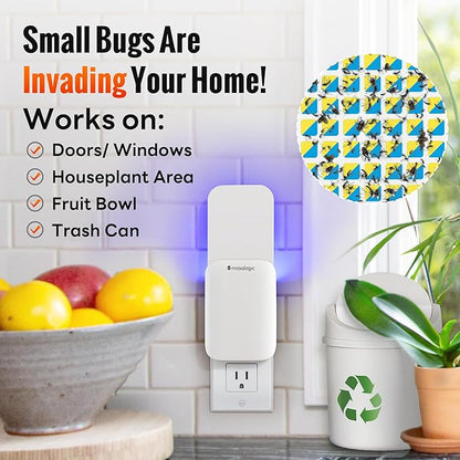 Mosalogic Indoor Fruit Fly Traps Smart Gnat Trap for House Indoor with Motion Sensor Night Light-3 Modes,Silent,600 Sqft Coverage,Catches Fruit Flies,Gnats,Moth, 1 Device with 5 Refills White