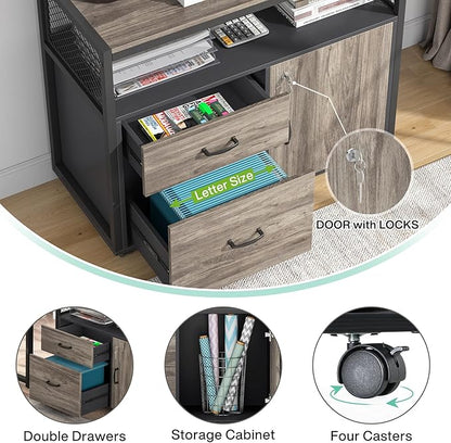 Tribesigns Grey Executive Desk with Cabinet, 55" L Shaped Computer Desk and lateral File Cabinet with Locks, 2 Piece Home Office Furniture Set for Hanging (Gray, 55 inches)